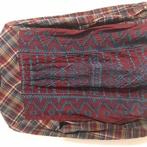 Johnny Was Plaid Embroidered Top